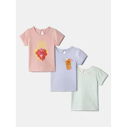 Nauti Nati Girls Pack of 3 Printed and Striped Cotton Regular Tops-picture-26