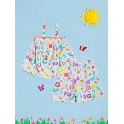 Nauti Nati Girls Printed Shoulder Strap Pure Cotton Top with Shorts-picture-14