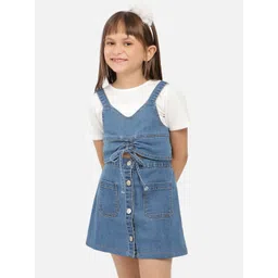 Nauti Nati Girls V-Neck Pure Cotton Denim Top with Skirt-picture-46