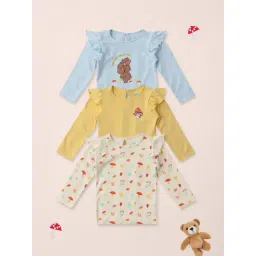 Nauti Nati Girls Yellow Cotton Graphic Regular Fit T-Shirt - Pack of 3-picture-45