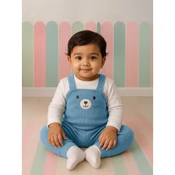 Nauti Nati Infant Boys Cotton Bear Print Blue and White Romper-picture-30