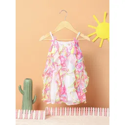 Nauti Nati Infant Girls Multicoloured Floral & Butterfly Print Ruffled A-Line Dress-picture-10