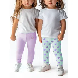 Nauti Nati Infant Girls Pack of 2 Printed Mid-Rise Ankle-Length Leggings-picture-22