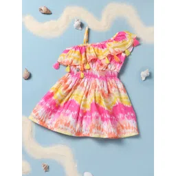 Nauti Nati Infant Girls Pink & Yellow Printed Fit and Flare Dress-picture-18