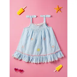 Nauti Nati Infant Girls Striped Shoulder Straps Smocked Pure Cotton A-Line Dress-picture-17