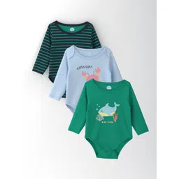 Nauti Nati Infants Cotton Pack Of 3 Ocean Print Bodysuit-picture-19