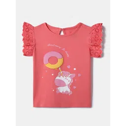 Nauti Nati Pink Donut Puff Print Top for Girls-picture-37