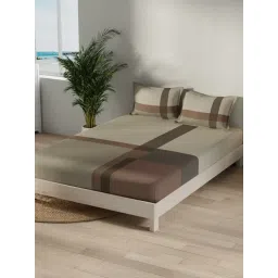 Nautica Beige & Multi Cotton Geometric 500 TC King Bedsheet with 2 Pillow Covers-picture-20