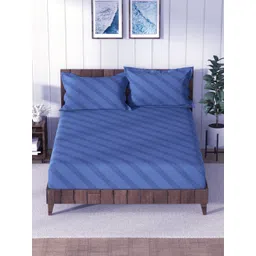 Nautica Dreams Navy Blue Striped 160 TC Pure Cotton King Bedsheet & 2 Pillow Covers-picture-39