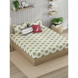 Nautica Marina Bay Sage Cotton Abstract 250 TC King Flat Bedsheet with 2 Pillow Covers-picture-14