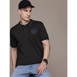 nautica Men Solid Polo Neck Pure Cotton Black T-Shirt-picture-15
