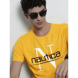 Nautica Men Yellow  Black Printed Pure Cotton T-shirt-picture-10