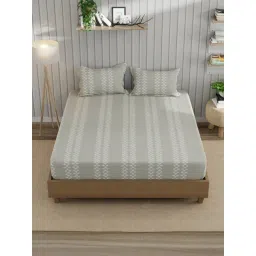 Nautica Olive Cotton Abstract 250 TC King Bedsheet with 2 Pillow Covers-picture-14