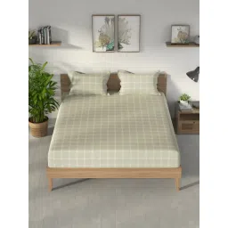 Nautica Olive Cotton Checked 160 TC King Bedsheet with 2 Pillow Covers-picture-12