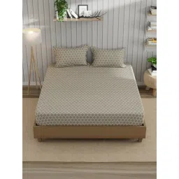 Nautica Olive Cotton Geometric 250 TC King Bedsheet with 2 Pillow Covers image 1