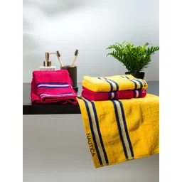 Nautica Pack of 4 Striped 500 GSM Pure Cotton Hand Towels-picture-38