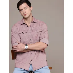 Nautica Pure Cotton Self Design Classic Fit Textured Casual Shirt-picture-42