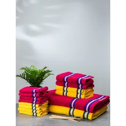 Nautica Set of 14 Burgundy & Yellow Solid 500 GSM Pure Cotton Towel Set-picture-22