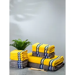 Nautica Set Of 14 Yellow & Grey Striped Pure Cotton 500 GSM Towel Set-picture-15
