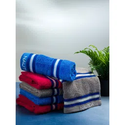 Nautica Set Of 6 Grey & Blue Solid Pure Cotton 500 GSM Hand Towels-picture-13