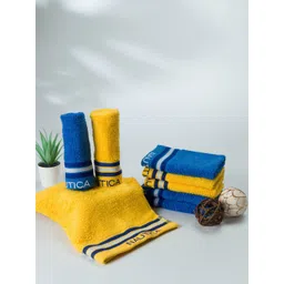 Nautica Set Of 8 Yellow & Blue 500 GSM Solid Cotton Face Towels-picture-31