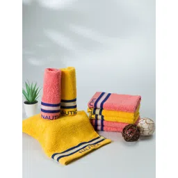 Nautica Set Of 8 Yellow & Pink 500 GSM Striped Pure Cotton Face Towels-picture-21