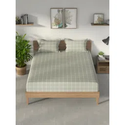 Nautica Uniformgreen Cotton Checked 160 TC King Bedsheet with 2 Pillow Covers-picture-11