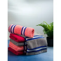 Nautica Vintage Crew Stripe Grey, Coral & Burgundy Cotton 500 GSM Hand Towel - Set of 6-picture-36