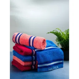 Nautica Vintage Crew Stripe Royal Blue, Coral & Burgundy Cotton 500 GSM Hand Towel - Set of 6-picture-33