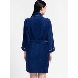 Nautica Women Navy Blue Solid Pure Cotoon Bath Robe image 2
