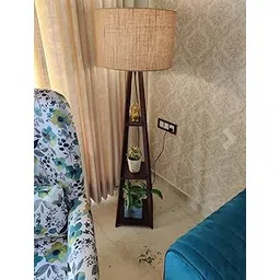 NauticaCollectical Decorative Wooden Tripod Floor lamp with Natural Jute Beige Shade 3 Tier Shelf for Home Decor, Living Room Study Room (Pack of 1) (Rustic)-picture-13