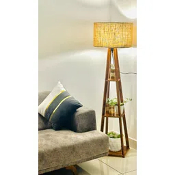 nauticacollectical Wooden Floor lamp Modern Designed Jute Fabric with Khadi Shade Lamps for Home Decoration, Living Room, Bedroom Multiutility Floor Lamps - Color : Beige, Natural Jute image 1