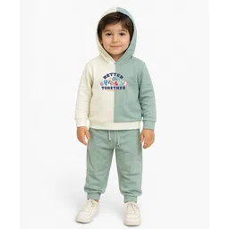 Nautinati Cotton Knit Mickey & Friends Featuring Full Sleeves Characters Typography Printed Hooded Sweatshirt & Joggers Set - Green-picture-11