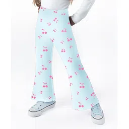 Nautinati Cotton Lycra Knit Cherries Printed Bootcut Leggings - Blue-picture-21