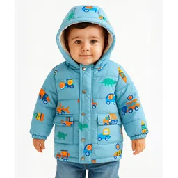 Nautinati Knit Full Sleeves Vehicles & Animals Hooded Puffer Jacket - Aqua Blue-picture-27