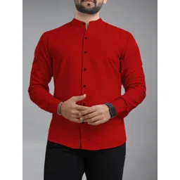 navkanj Men Slim Fit Solid Mandarin Collar Casual Shirt-picture-49