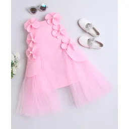 NAVKIYA G Knit Sleeveless Floral Net Embellished Knee Length Dress - Pink-picture-18