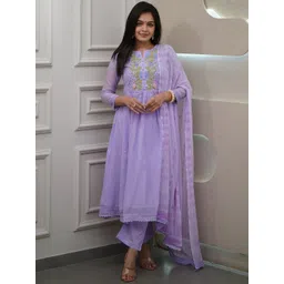 Navlik Women Embroidered Regular Kurta with Trousers & With Dupatta-picture-37