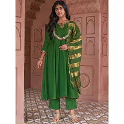 Navlik Women Ethnic Motifs Embroidered Empire Chanderi Silk Kurta with Trousers & With Dupatta-picture-16