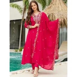 Navlik Women Ethnic Motifs Embroidered Regular Thread Work Kurta Set With Dupatta-picture-25