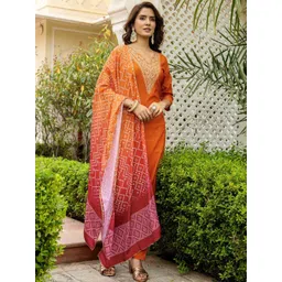 Navlik Women Ethnic Motifs Embroidered Regular Thread Work Kurta Trousers With Dupatta-picture-13