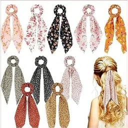 navmav Bow Hair Scrunchies Elastic Hair Scarf Black Hair Ties Bands Satin Silk Hair Ribbon Scrunchy Ponytail Holder Rubber Bands for Women and Girls Pack of 2-picture-50