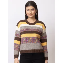 Navsha Women Striped Round Neck Woollen Pullover-picture-31