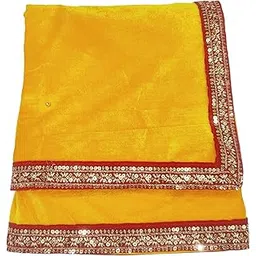navti creations Shirdi Velvet Shawl (Cross Border) for SaiBaba/Saibaba Angavastram/Ganpati baithak aasan/Dargah Chaadar/Puja Aasan Table Cloth/Shawls for Multipurpose Religious 2 Meter (Yellow-Red)-picture-27