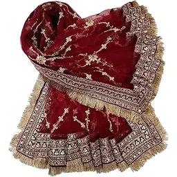 navti creations Women Heavy Net Dupatta of Katrina Kaif's Marriage With Box Style Zari & Sequence Embroidery (2.25m) 4 Side Kiran Frill-picture-35