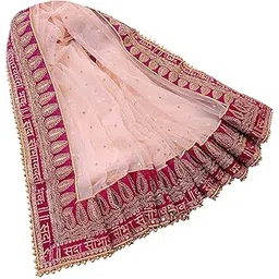 navti creations Women's Heavy Net Dupatta With Sada Saubhagyawati Bhav Embroidery Border (Border width - 9cm, Length -2.25m)-picture-46