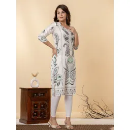 NAVYAAZRI Floral Printed Beads And Stones Straight Kurta image 5