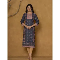 NAVYAAZRI Floral Printed Linen Kurta-picture-19