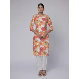 NAVYAAZRI Floral Printed Mirror Work Round Neck Straight Kurta-picture-29