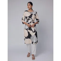 NAVYAAZRI Floral Printed Round Neck Straight Kurta-picture-25